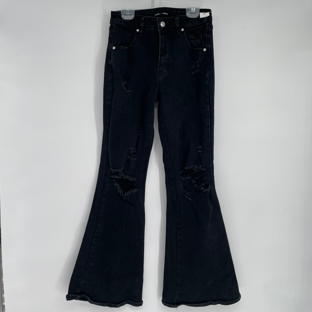 Almost Famous Black Distressed Flare Jeans Women Size 1